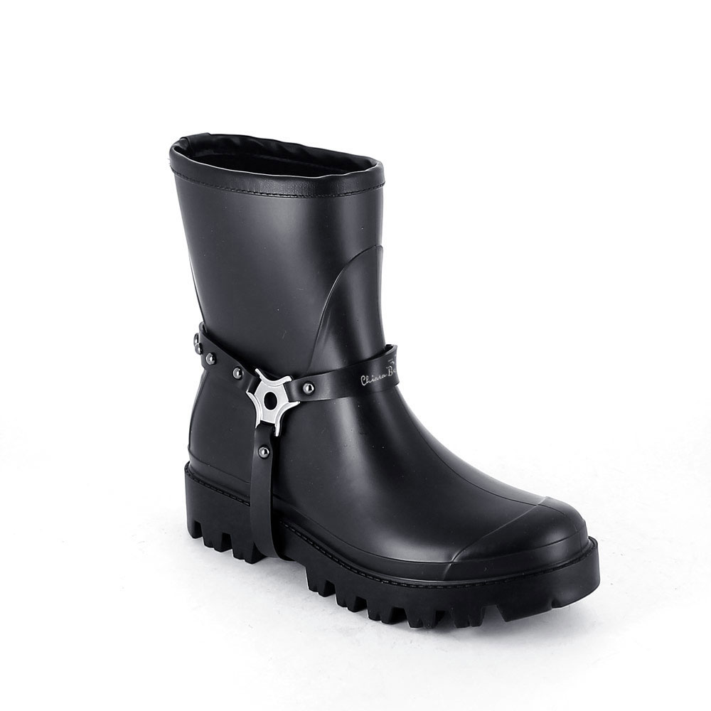 Wellington low boot in Black pvc with studded stirrup. New 3D logo