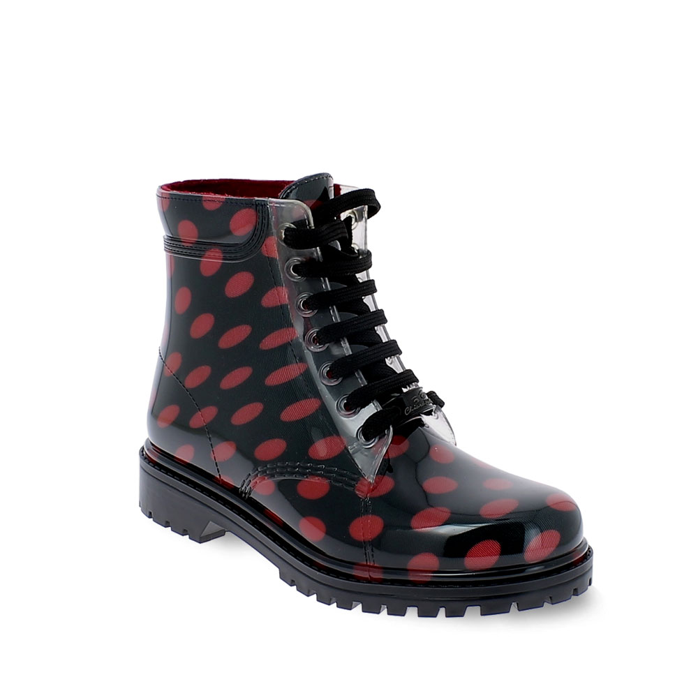 Short laced up boot with polka dot fantasy and inner lining