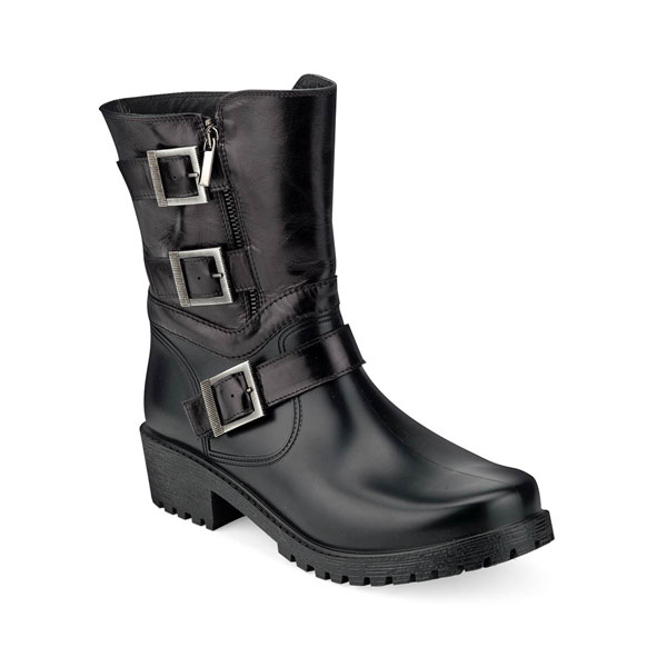 BIKER BOOT WITH STRAPS AND BLACK LEATHER LEG