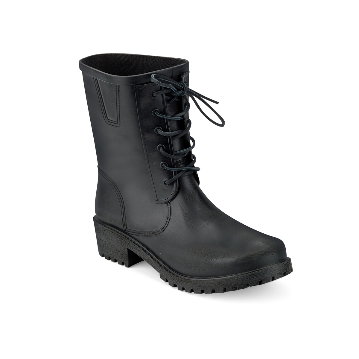 Brushed pvc biker boot with laces