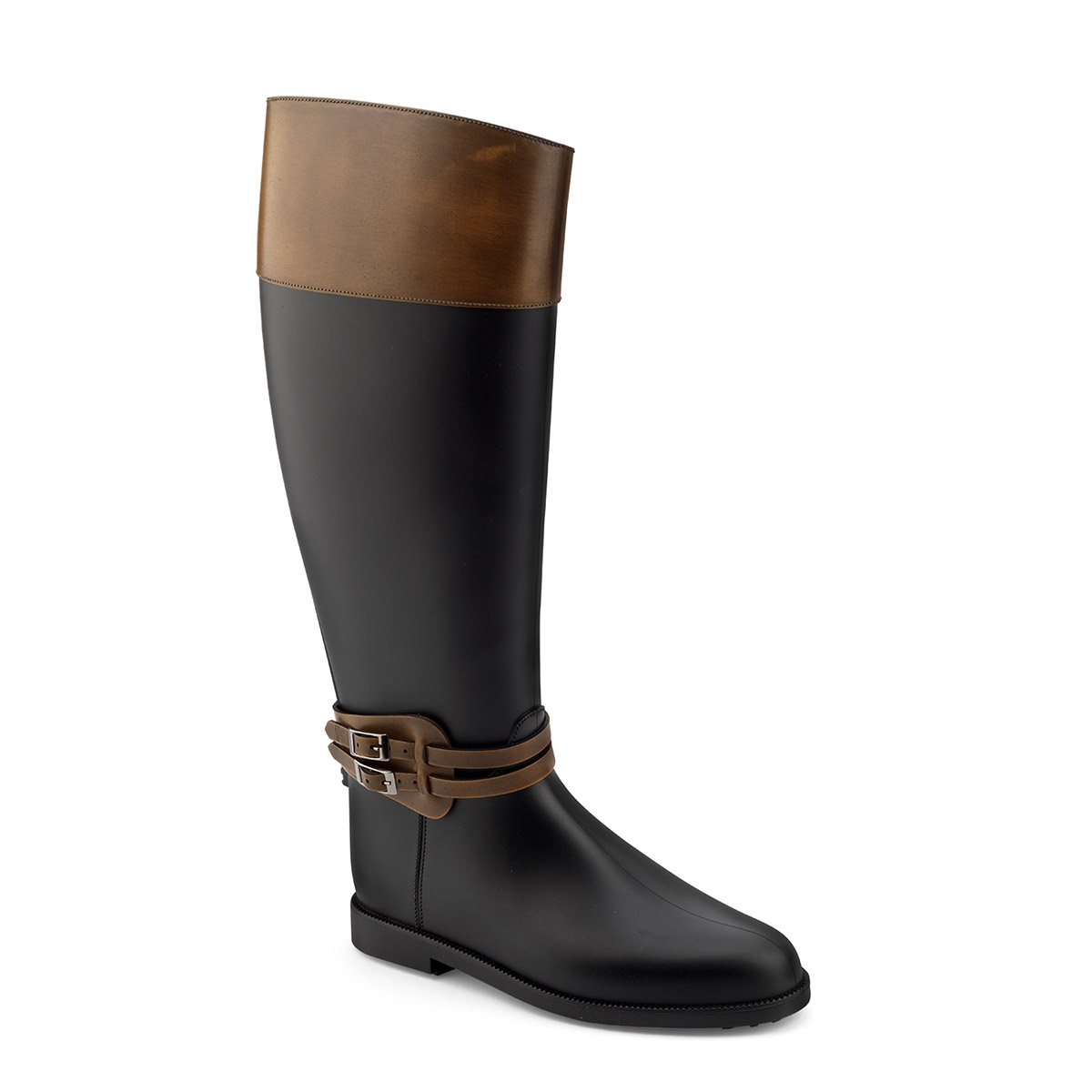 Riding boot with upper band and double strap