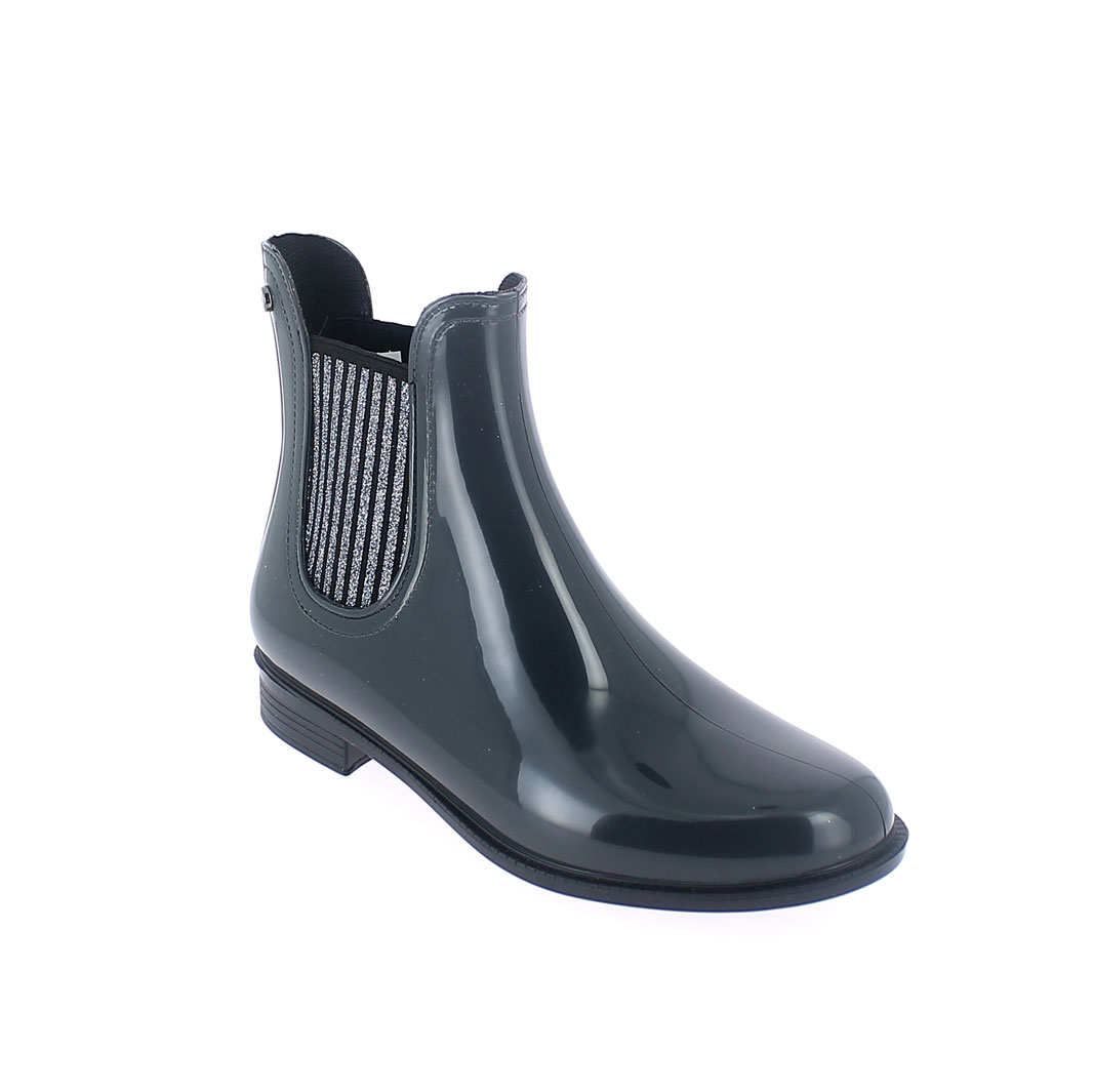 Chelsea boot in Smoke Gray pvc with glittered elastics
