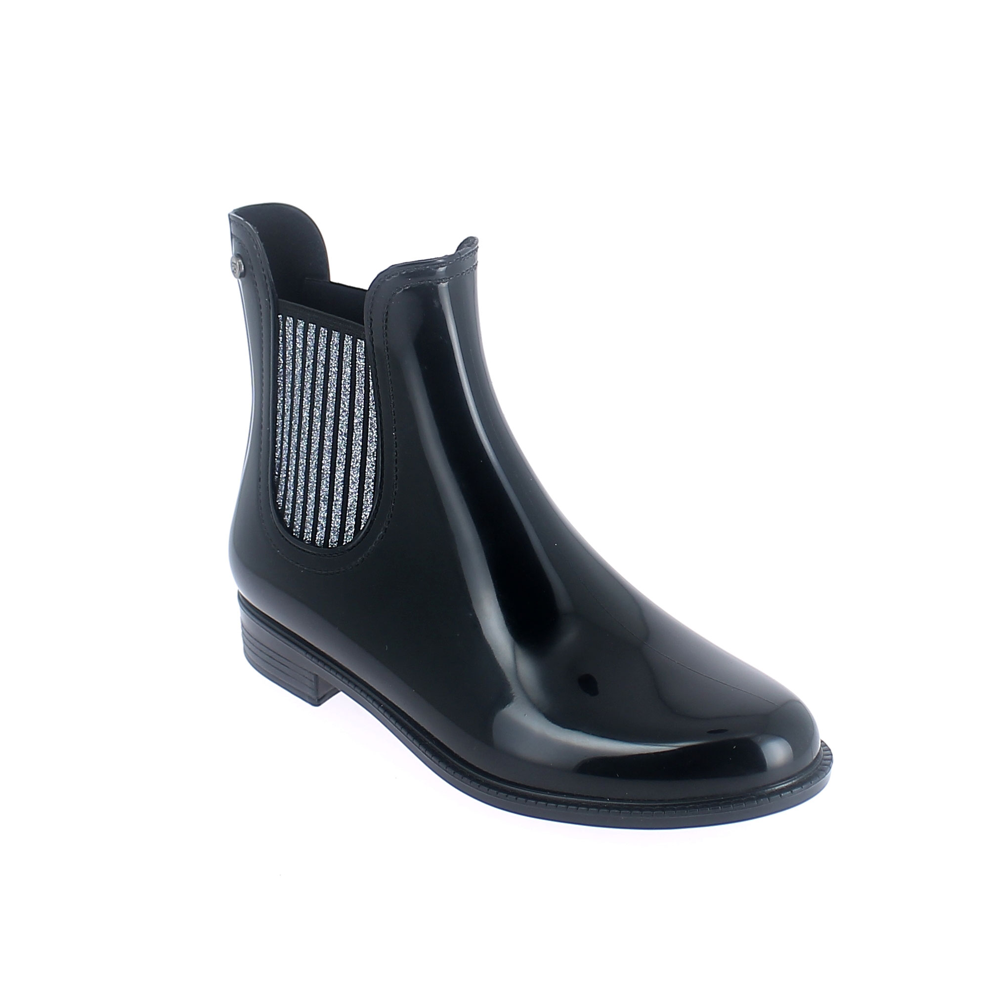 Chelsea boot in Black pvc with glittered elastics
