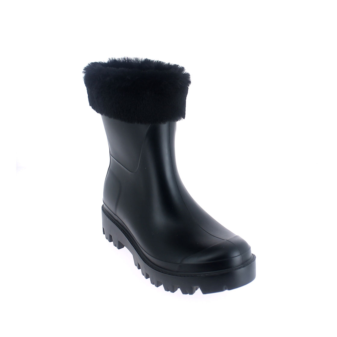 Wellington low boot in Black pvc with inner lining and cuff
