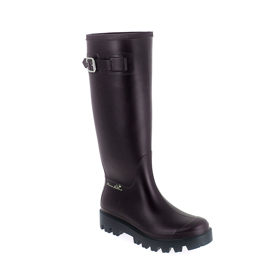 Wellington boot in Sanguinaccio pvc with metal buckle and 3D logo