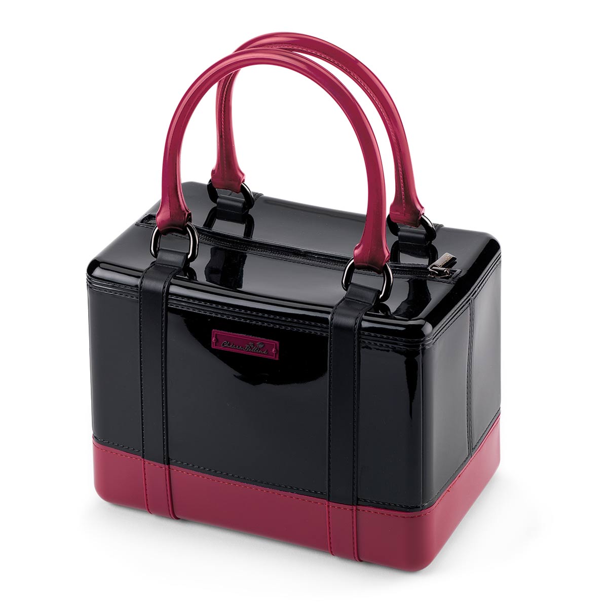 Satchel handbag in solid coloured bright PVC