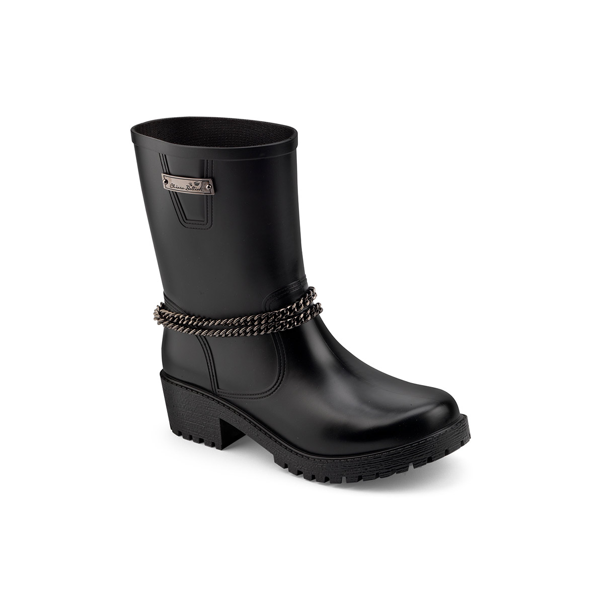 Pvc biker low boot with chain