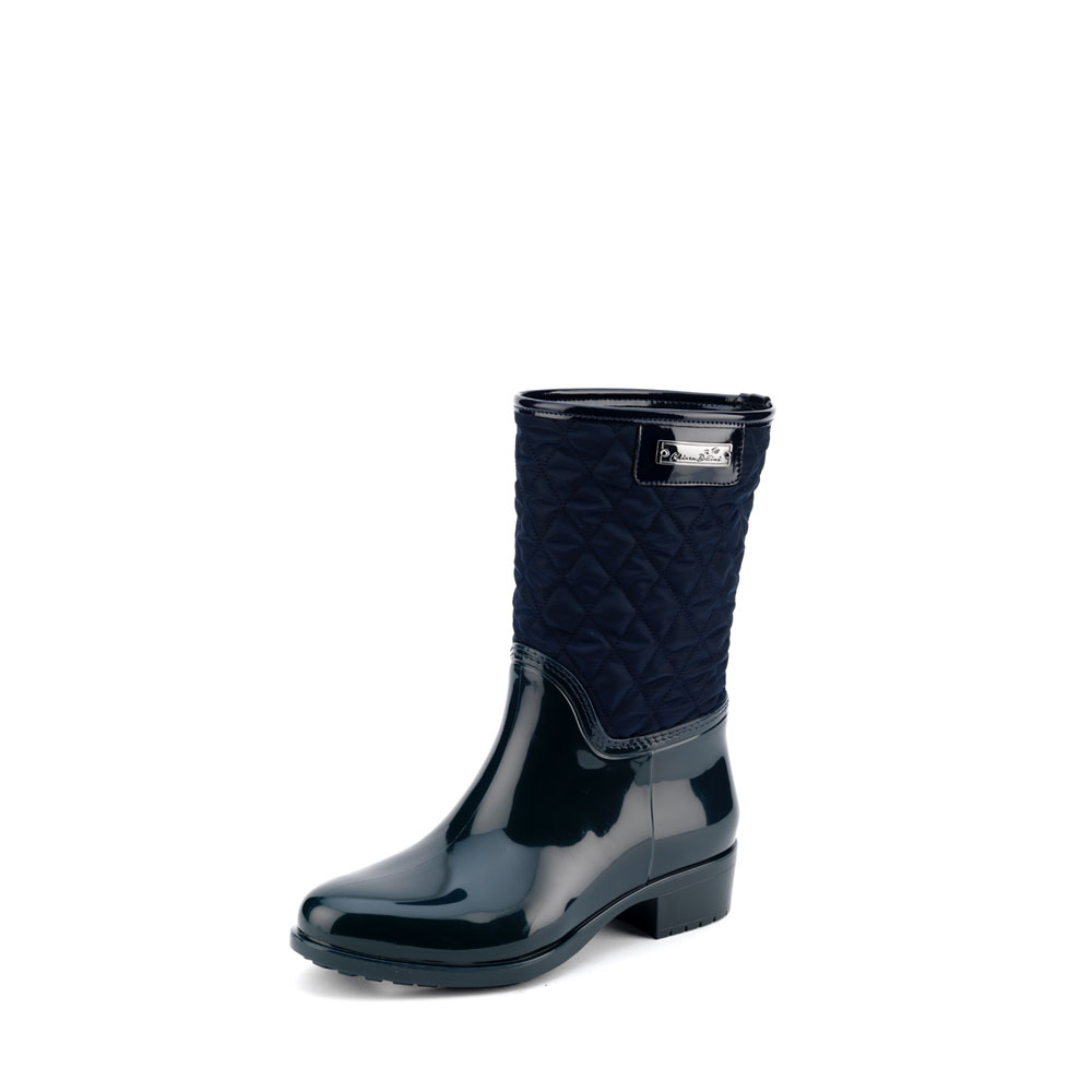 Pvc boot in blue with low leg in bright quilted fabric