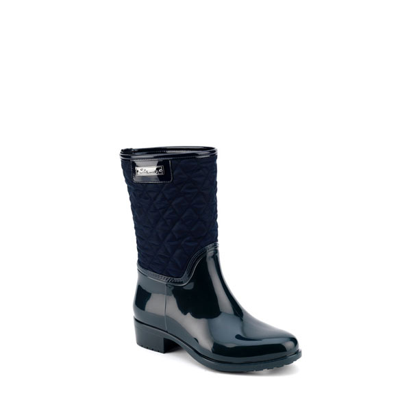 Pvc boot in blue with high leg in bright quilted fabric