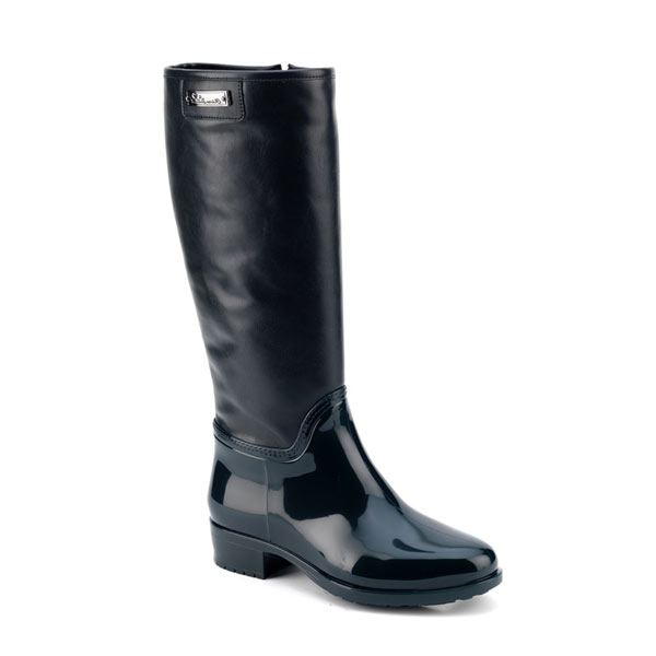 Luxury Pvc boot in black with a suede effect high leg and embossing