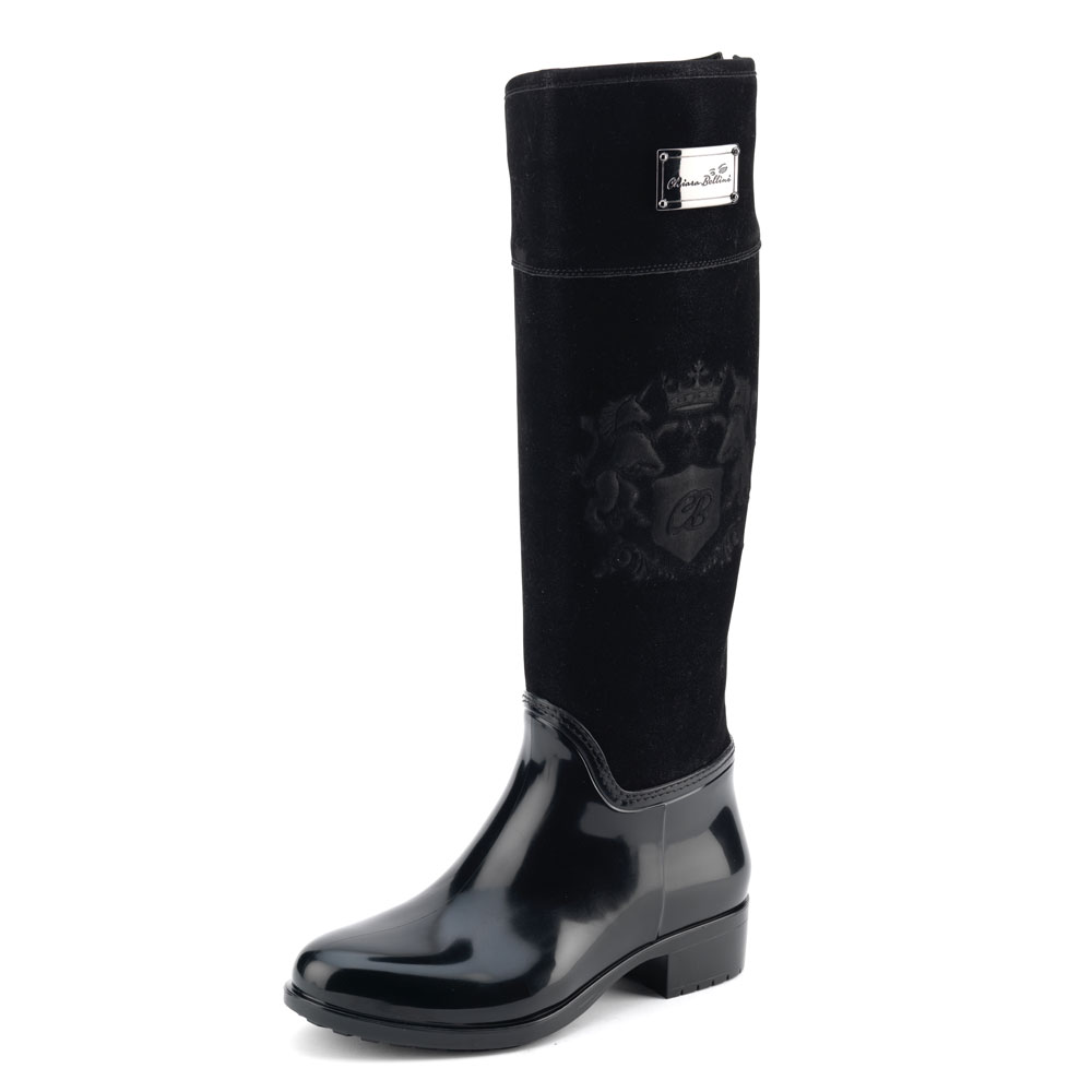 Luxury Pvc boot in black with a suede effect high leg and embossing