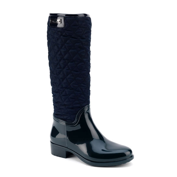 Pvc boot in blue with high leg in bright quilted fabric