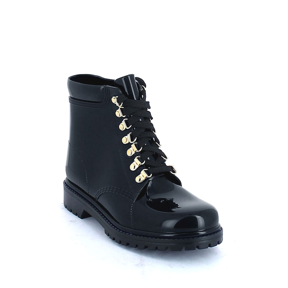 Classic model of Short laced up walking boot in Black pvc