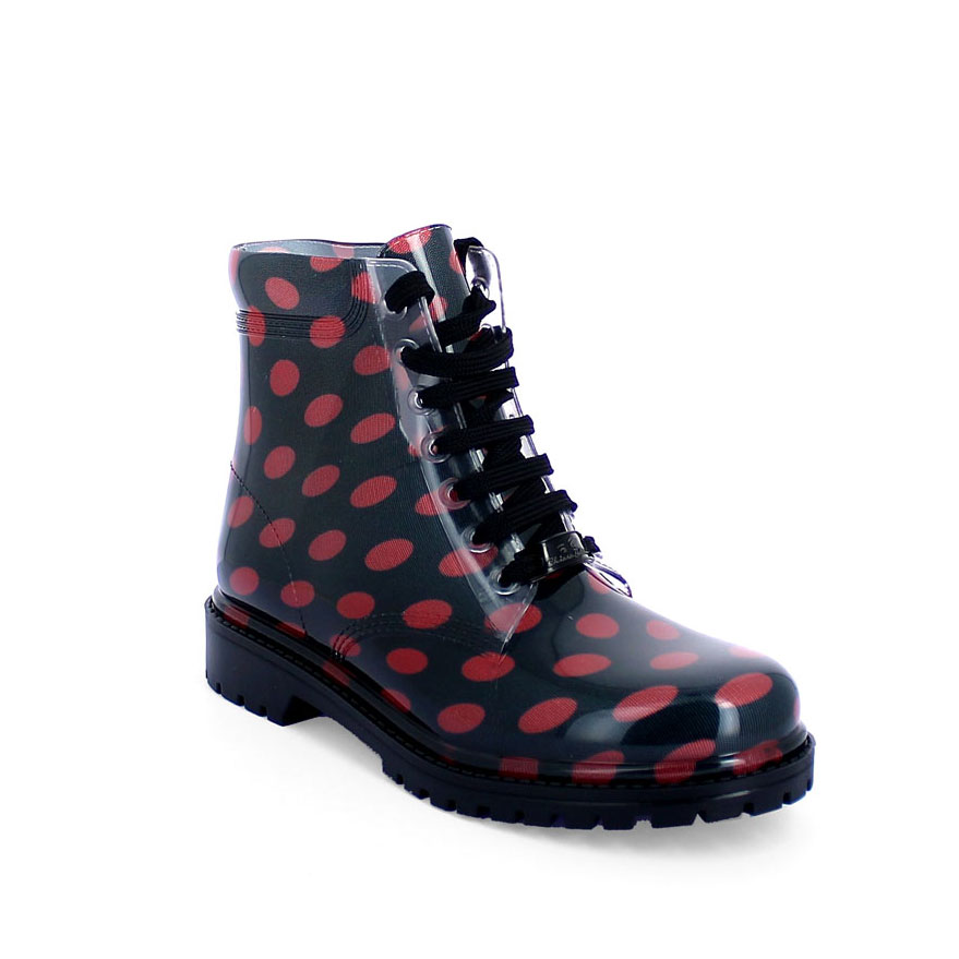 SHORT LACED UP BOOT RED POLKA DOT