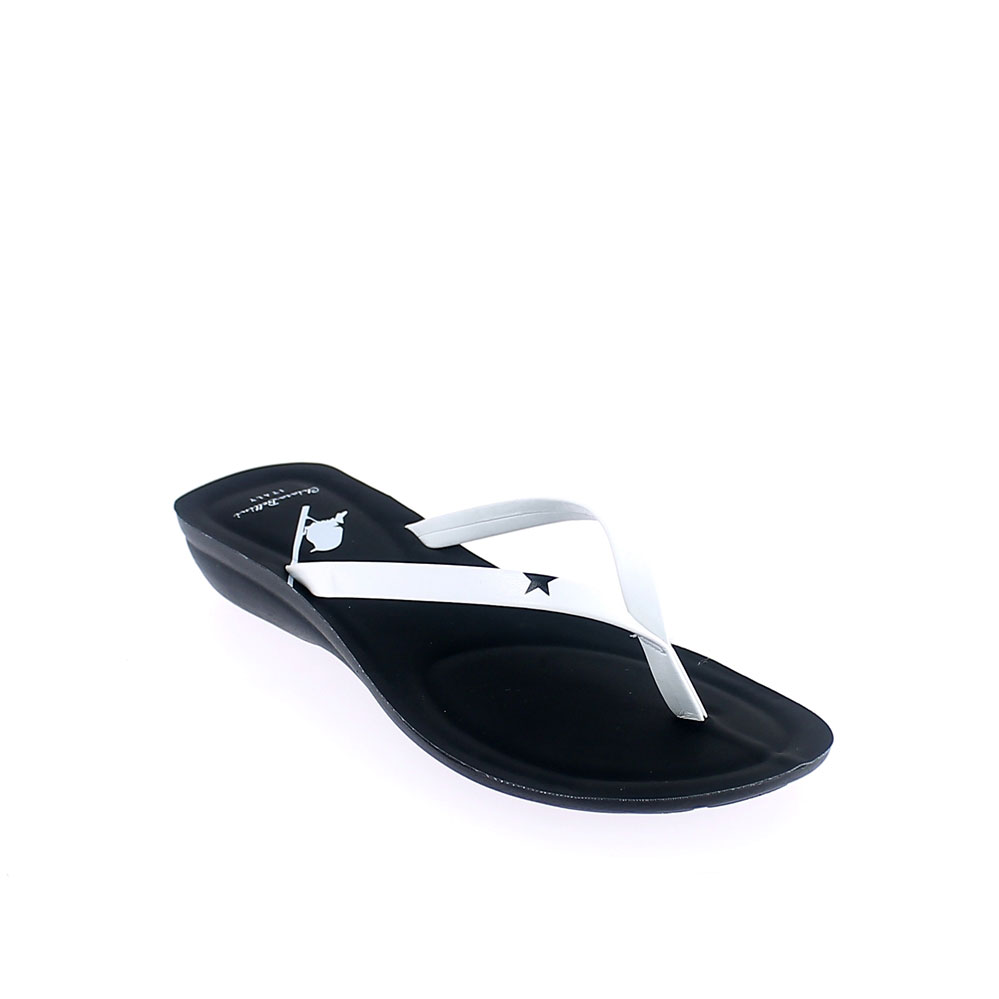 Two-colour faux leather thong in white-black colour