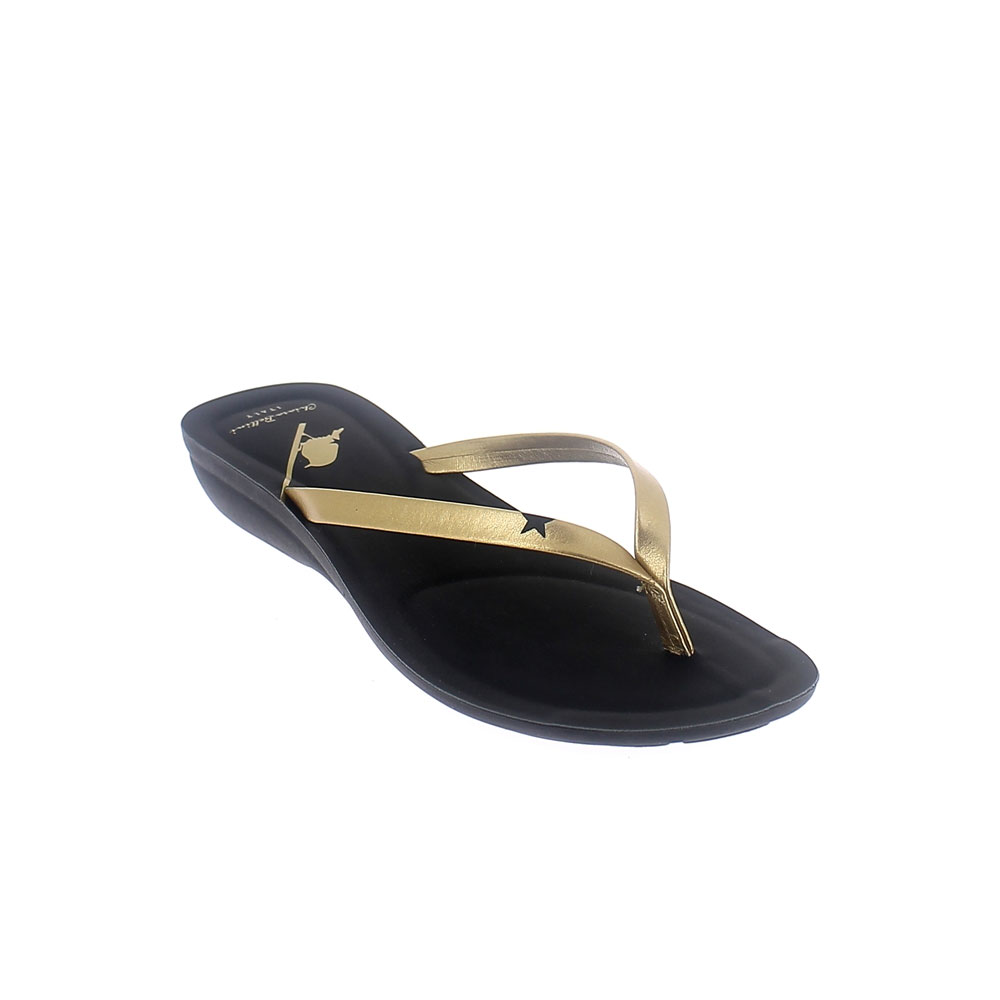 TWO-COLOUR FAUX LEATHER THONG IN GOLD-BLACK COLOUR