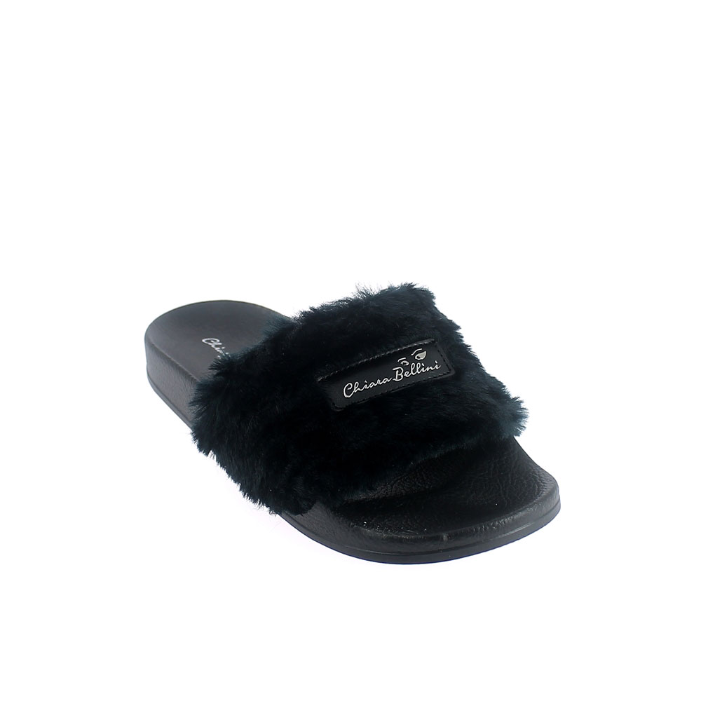 Mule with faux fur band upper and 3D logo