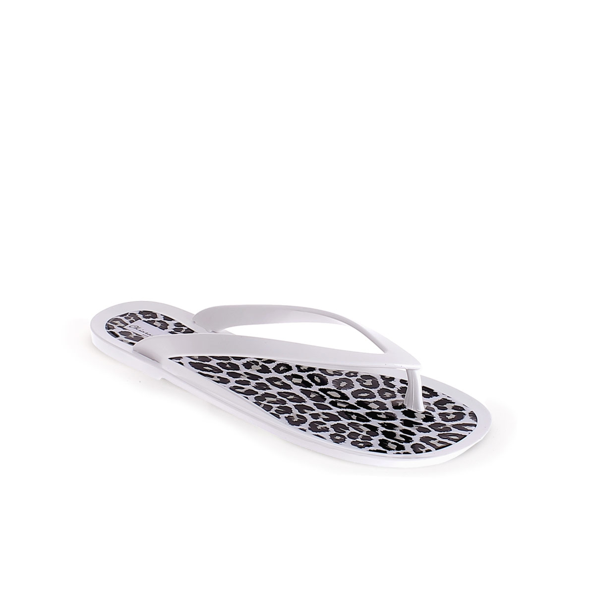 WHITE PVC THONG SLIPPER WITH LEOPARD PRINTING INSOLE
