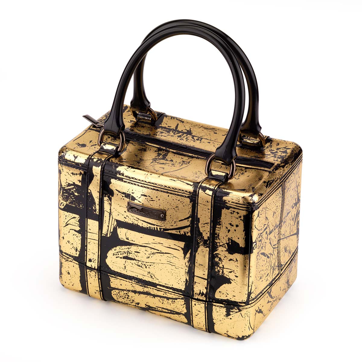 Satchel handbag in PVC, gold plated