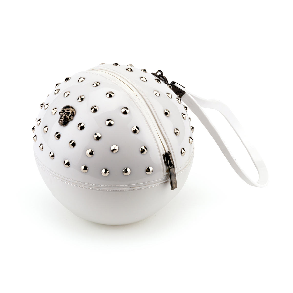 “Rock’n’Ball” sphere handbag, studded in solid colour bright PVC