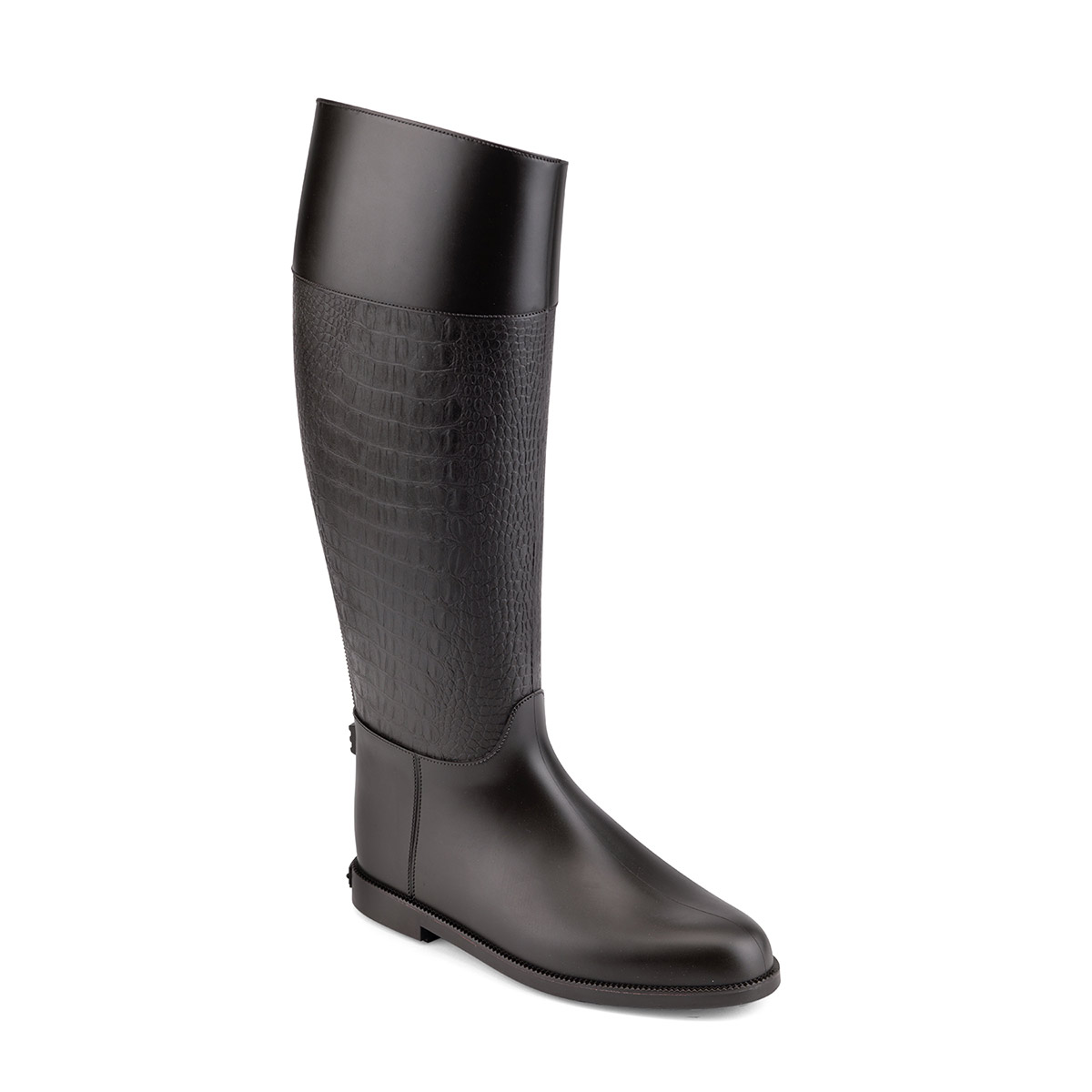 Riding boot with crocodile printing