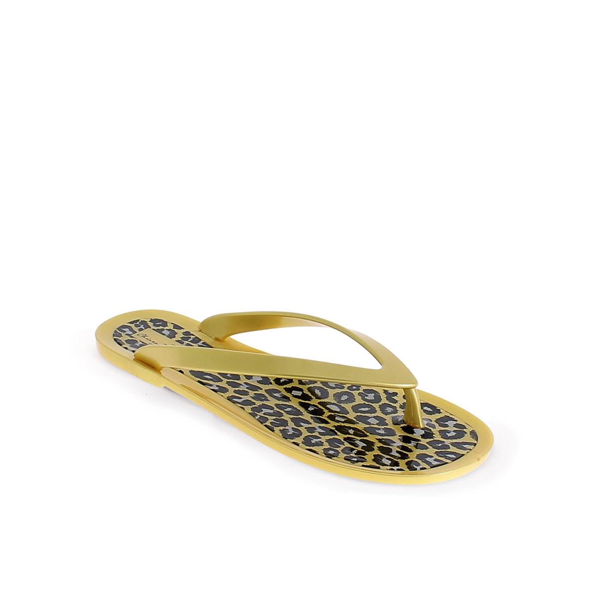 GOLD PVC THONG SLIPPER WITH LEOPARD PRINTING INSOLE