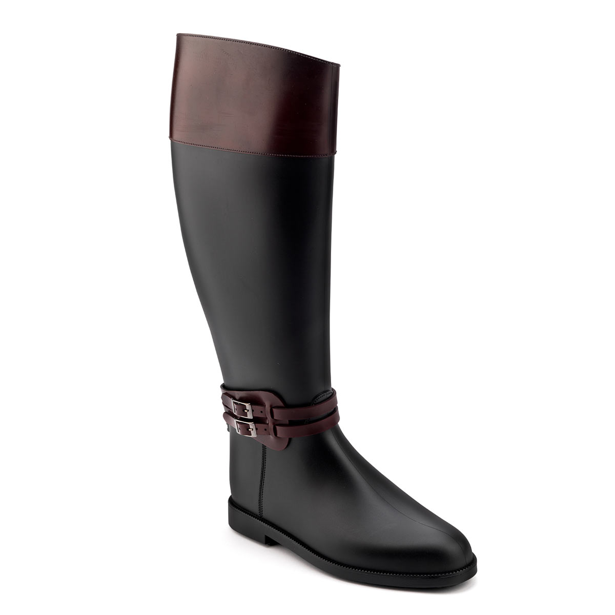 Riding boot with double ankle strap, Black/Bordeaux, 35