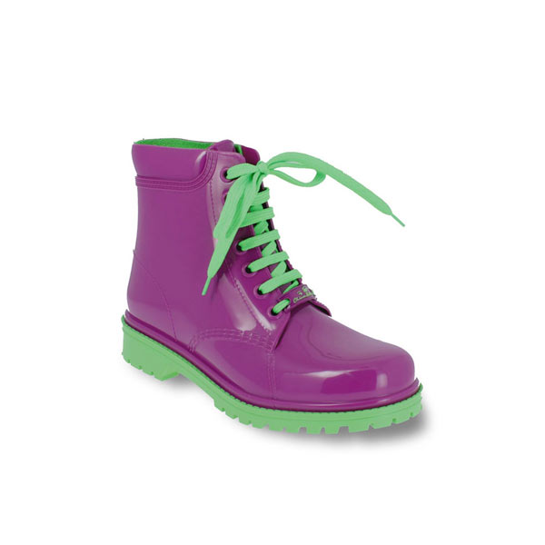 Short laced up boot in dual colour PVC.