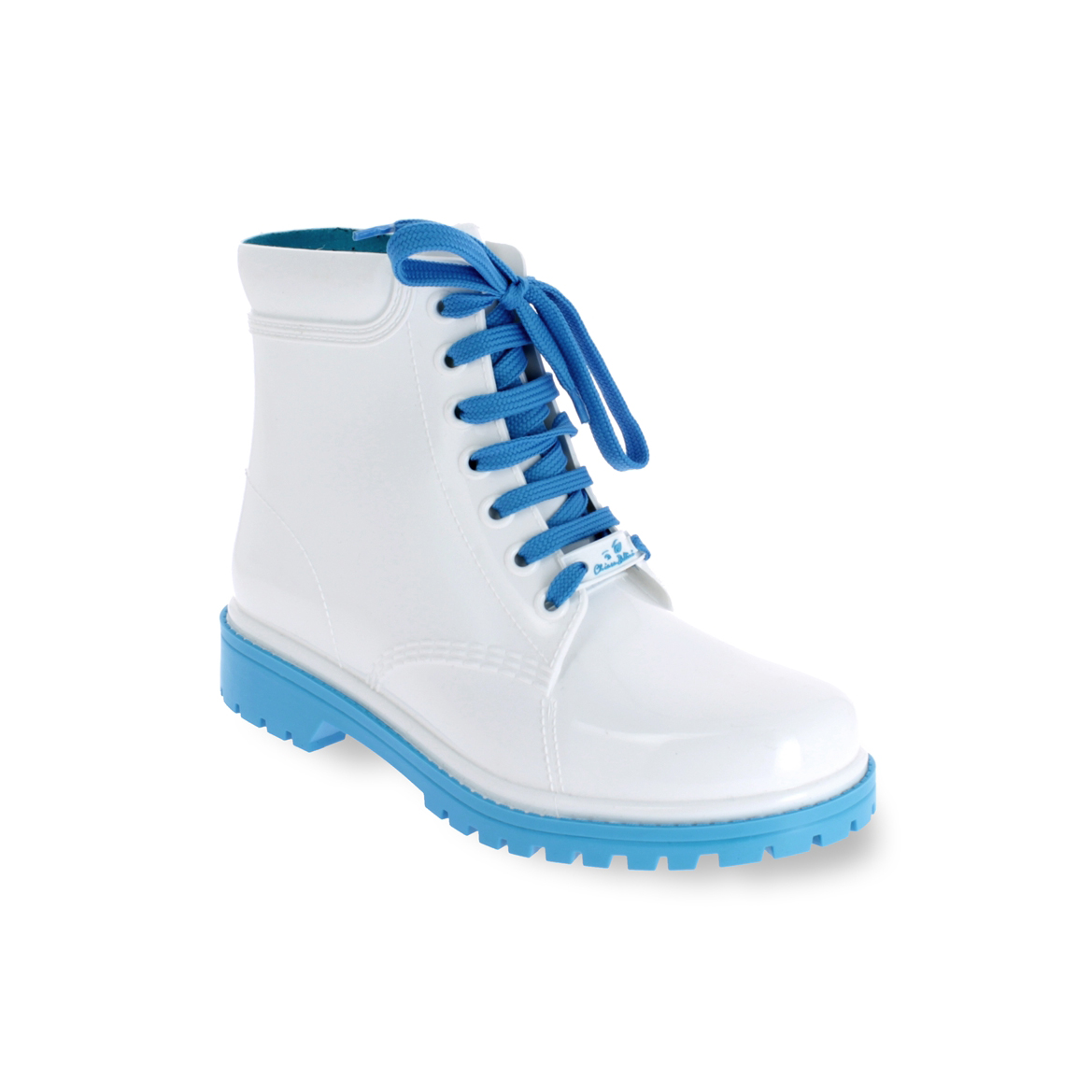 Short laced up boot in dual colour PVC.