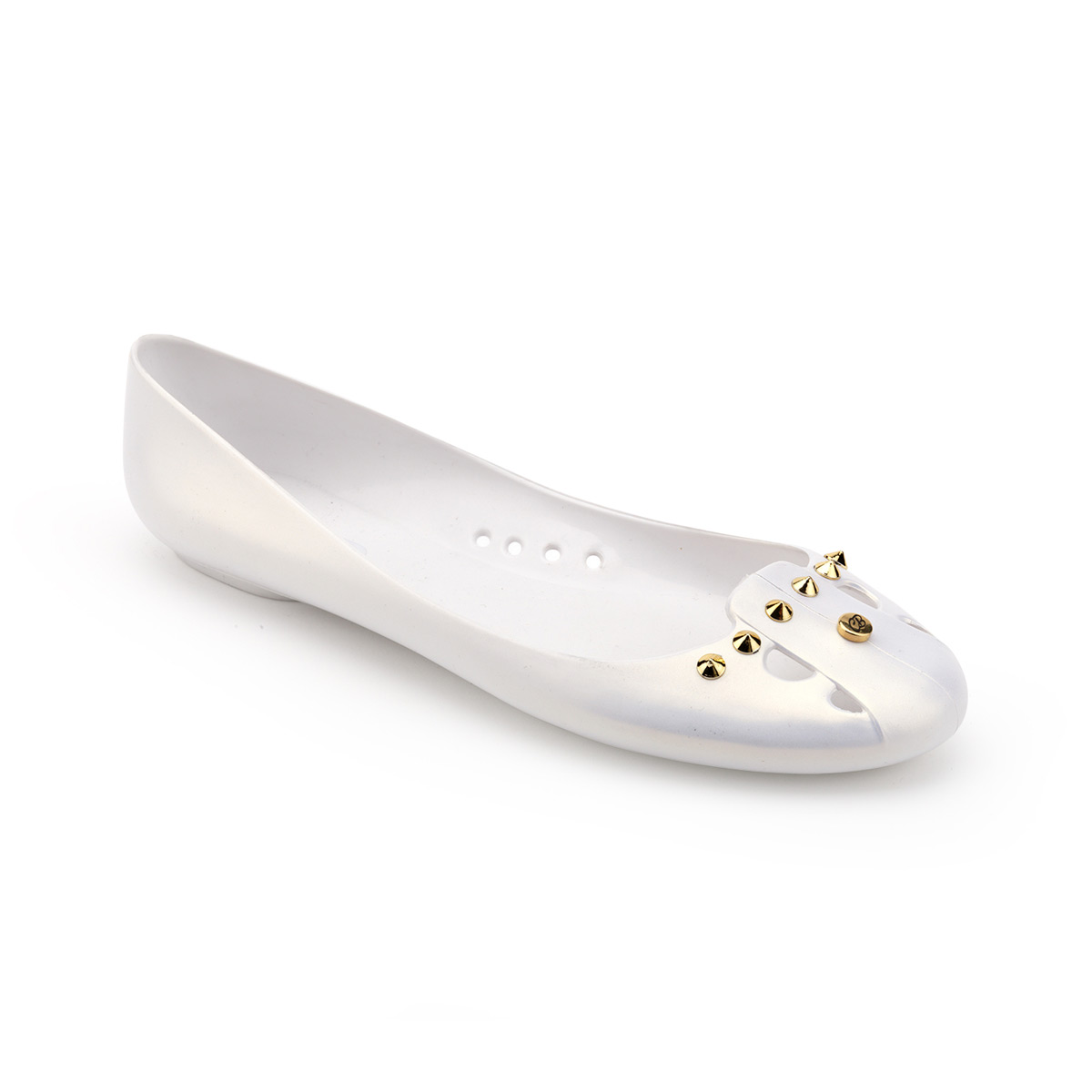 BALLET FLAT IN IRIDESCENT EFFECT PVC, WITH STUDS