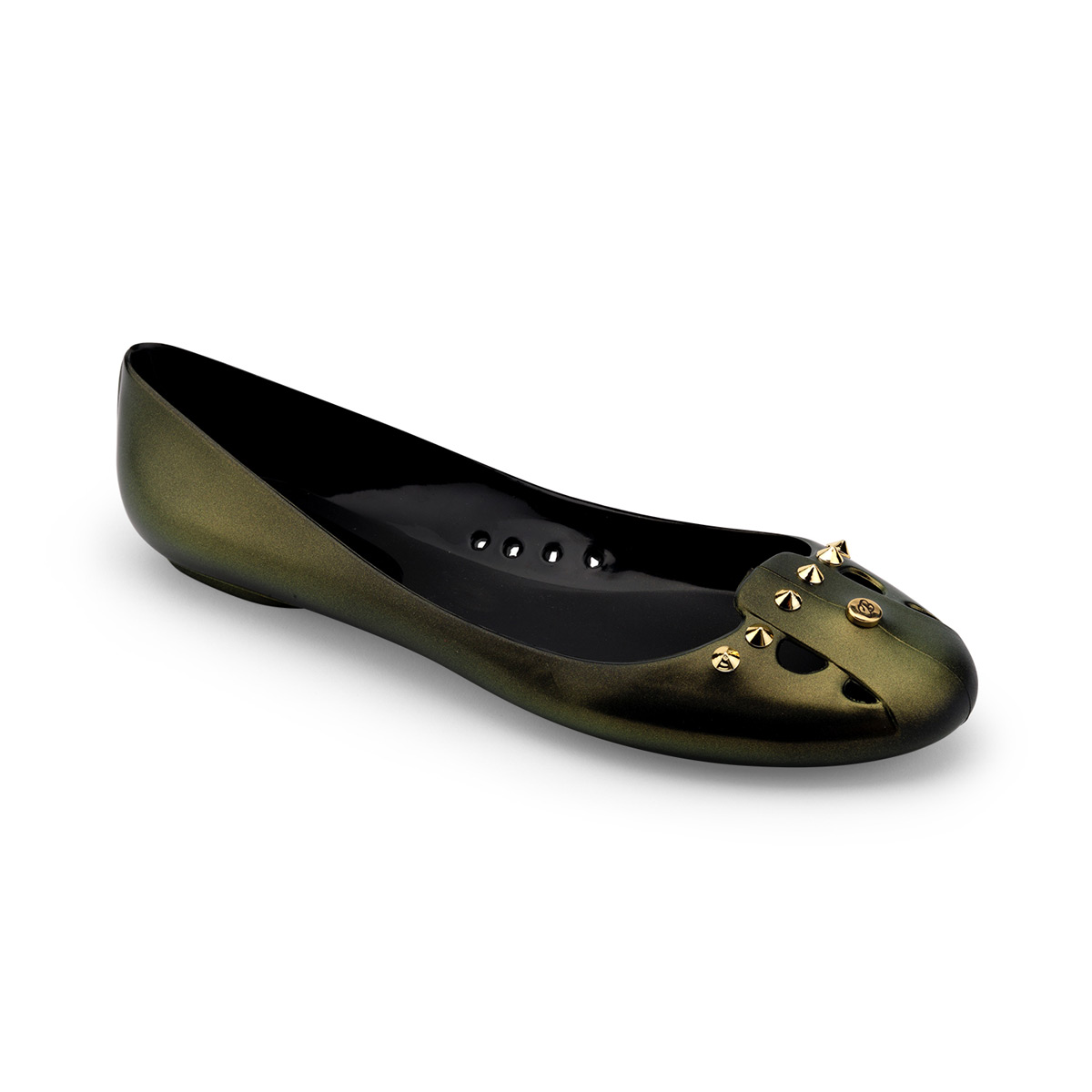 BALLET FLAT IN IRIDESCENT EFFECT PVC, WITH STUDS