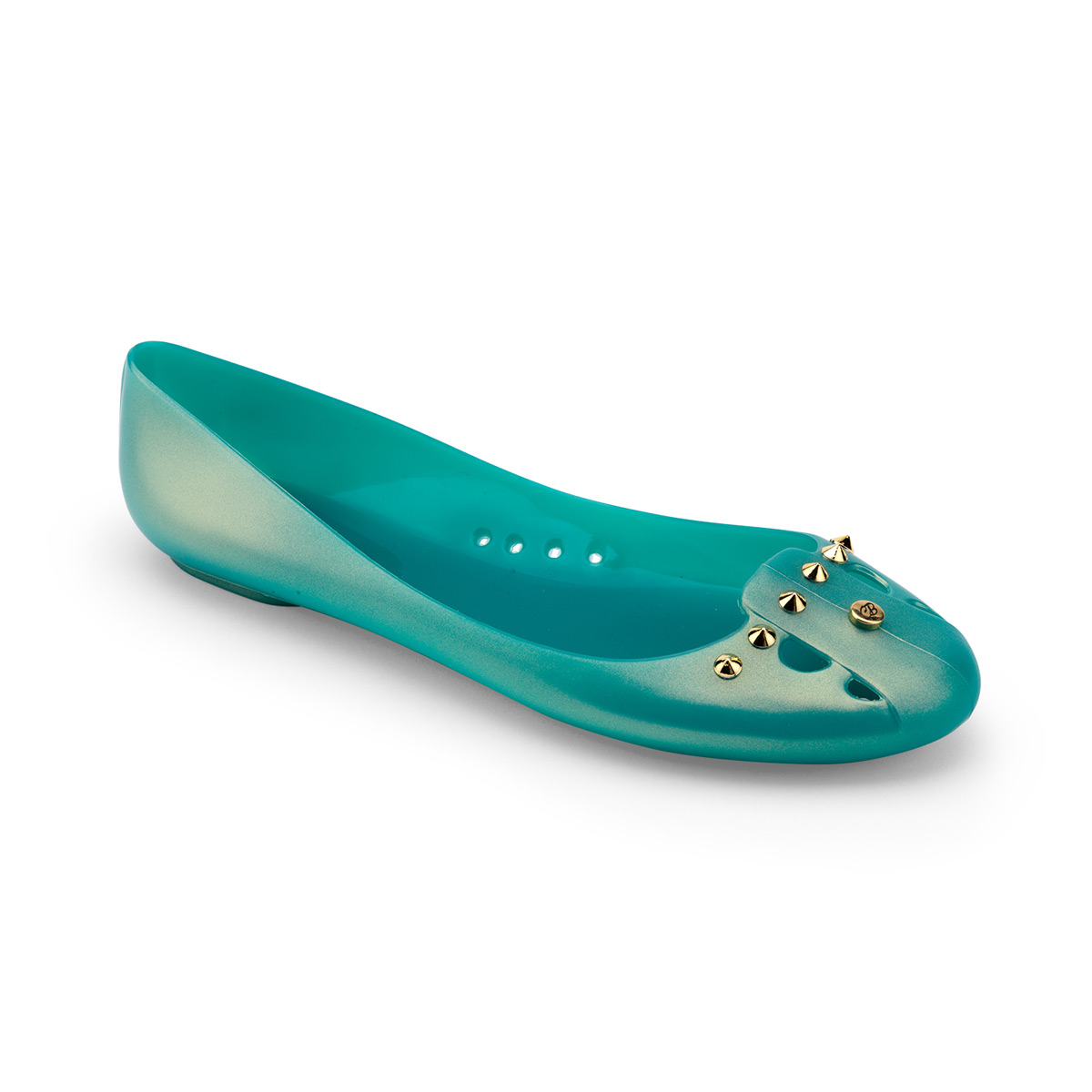 BALLET FLAT IN IRIDESCENT EFFECT PVC, WITH STUDS