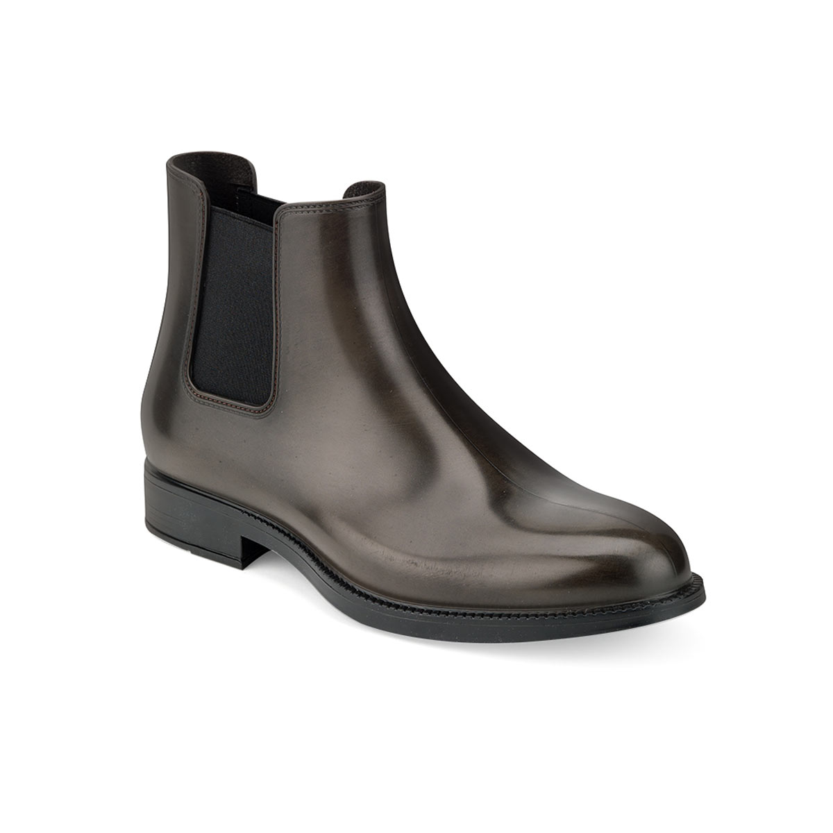 CHELSEA RAIN BOOT WITH BRUSHED MATT EFFECT. DARK BROWN