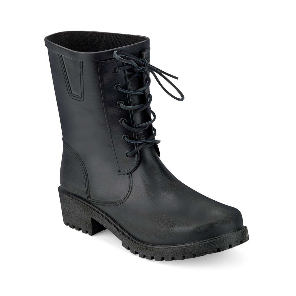 BIKER BOOT IN BRUSHED FINISH MATT PVC WITH LACES