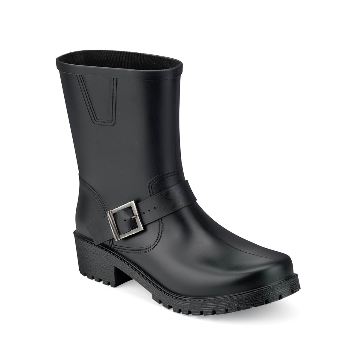 MATT PVC BIKER BOOT WITH STRAP