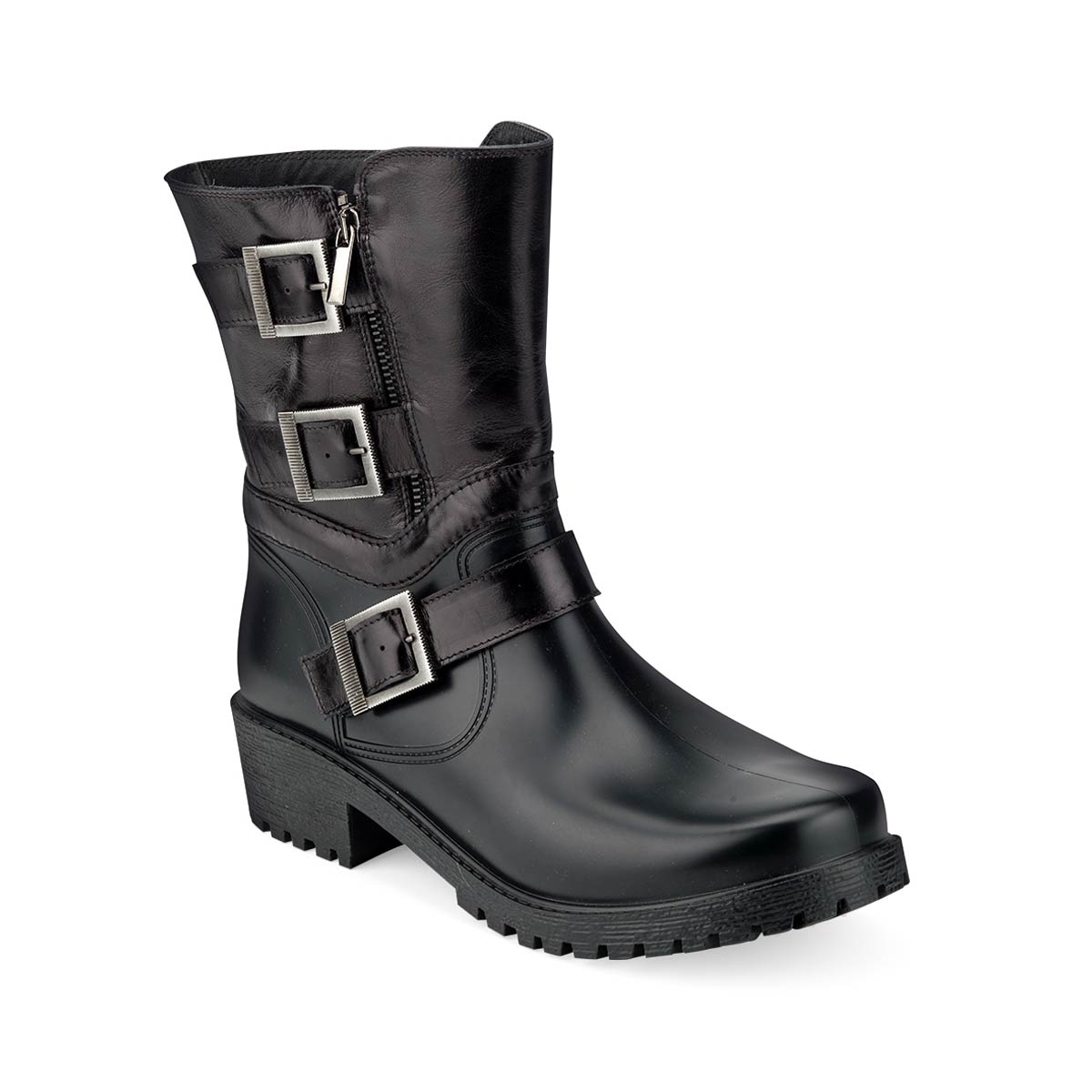 BIKER BOOT WITH STRAPS AND BLACK LEATHER LEG