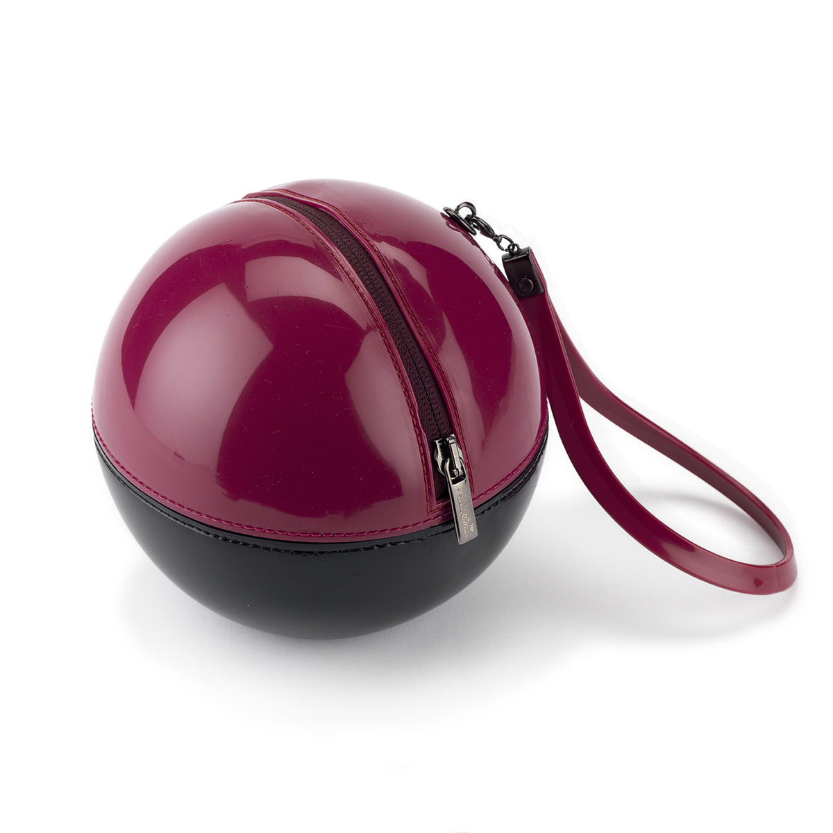 “Rock’n’Ball” sphere handbag in two colour bright PVC